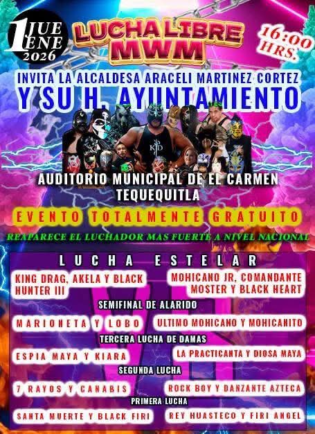 GRAN EVENTO DE LUCHA LIBRE EN EL CARMEN TEQUEXQUITLA!&nbsp;🤼‍♀️🔥