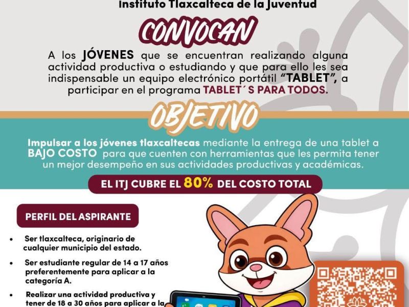 GOBIERNO MUNICIPAL DE HUAMANTLA INVITA A JÓVENES A PARTICIPAR EN LA CONVOCATORIA “TABLETS PARA&nbsp;TODOS”