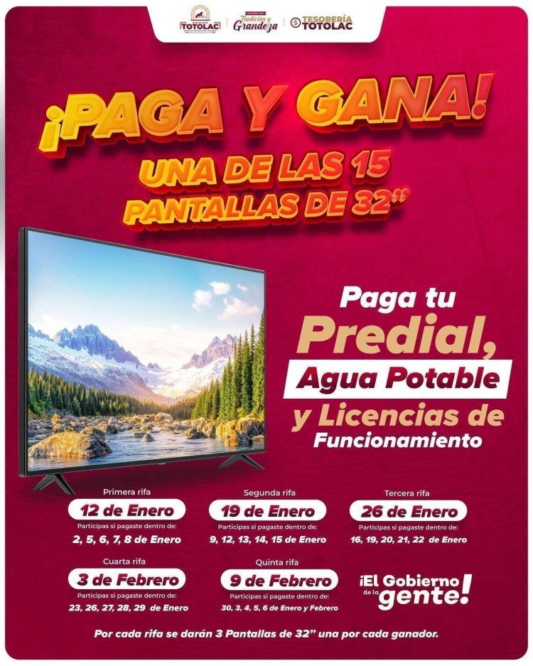 QUIERES GANAR UNA DE LAS 15 PANTALLAS QUE EL GOBIERNO DE TOTOLAC TIENE PARA&nbsp;TI?