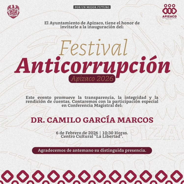 ACUDE AL FESTIVAL ANTI CORRUPCIÓN 2026 EN&nbsp;APIZACO