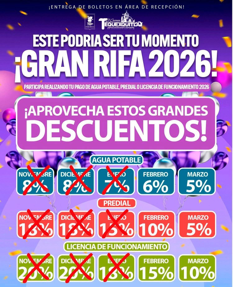 AÚN ESTÁS A TIEMPO DE PARTICIPAR EN LA GRAN RIFA 2026 EN&nbsp;TEQUEXQUITLA