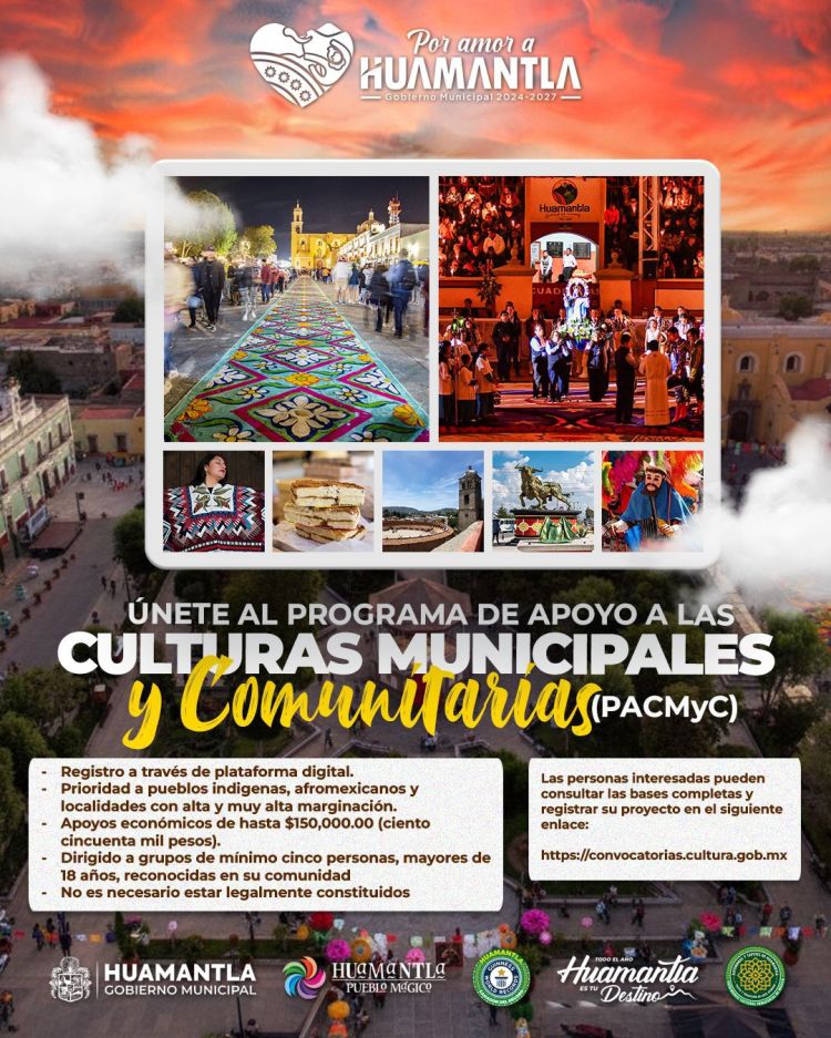 CONTINÚA ABIERTA LA CONVOCATORIA PACMYC 2026, HUAMANTLA LLAMA A PRESENTAR PROYECTOS CULTURALES&nbsp;COMUNITARIOS