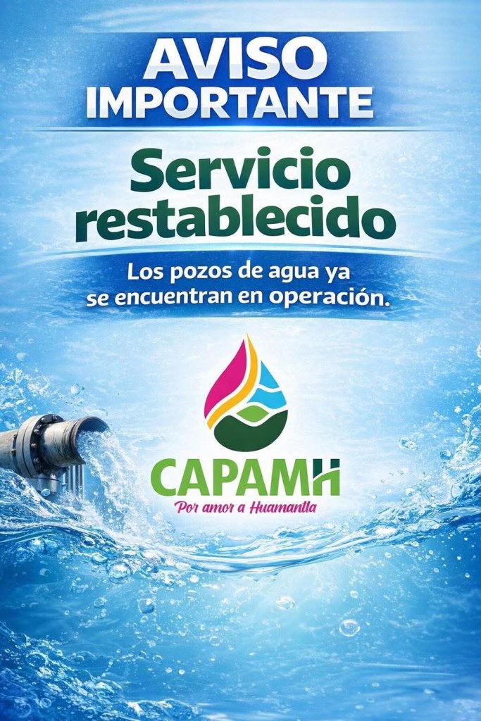 💦HUAMANTLA AVISO A LA CIUDADANÍA SERVICIO RESTABLECIDO&nbsp;🚰💦