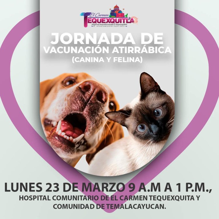 HOY GRAN JORNADA DE VACUNACIÓN ANTIRRÁBICA EN&nbsp;TEQUEXQUITLA