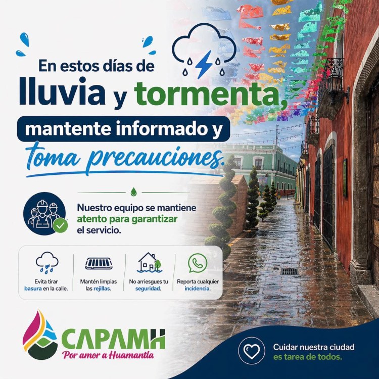 CAPAMH EXHORTA A PREVENIRSE ANTE LLUVIAS Y&nbsp;TORMENTAS