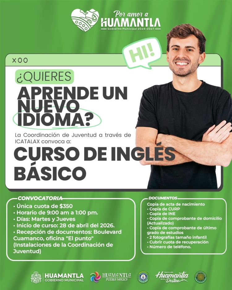 GOBIERNO MUNICIPAL DE HUAMANTLA INVITA A CURSO DE INGLÉS&nbsp;BÁSICO