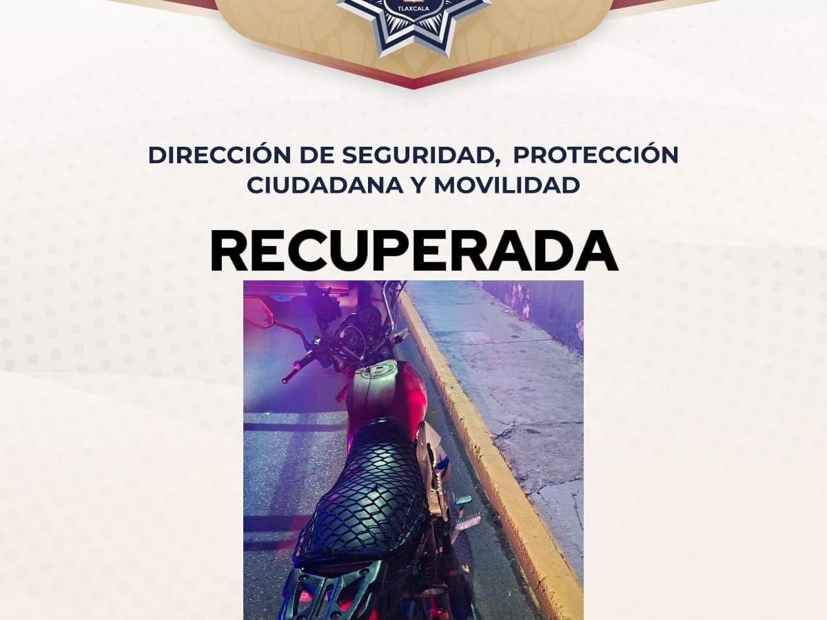 RECUPERA POLICÍA MUNICIPAL DE TLAXCALA MOTOCICLETA CON REPORTE DE ROBO EN BULEVAR&nbsp;OCOTLÁN