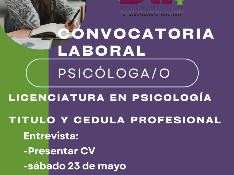 ERES PSICÓLOGA(O) GRAN VACANTE&nbsp;LABORAL