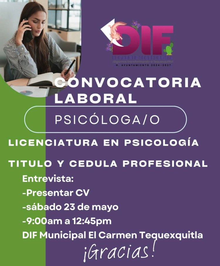 ERES PSICÓLOGA(O) GRAN VACANTE&nbsp;LABORAL