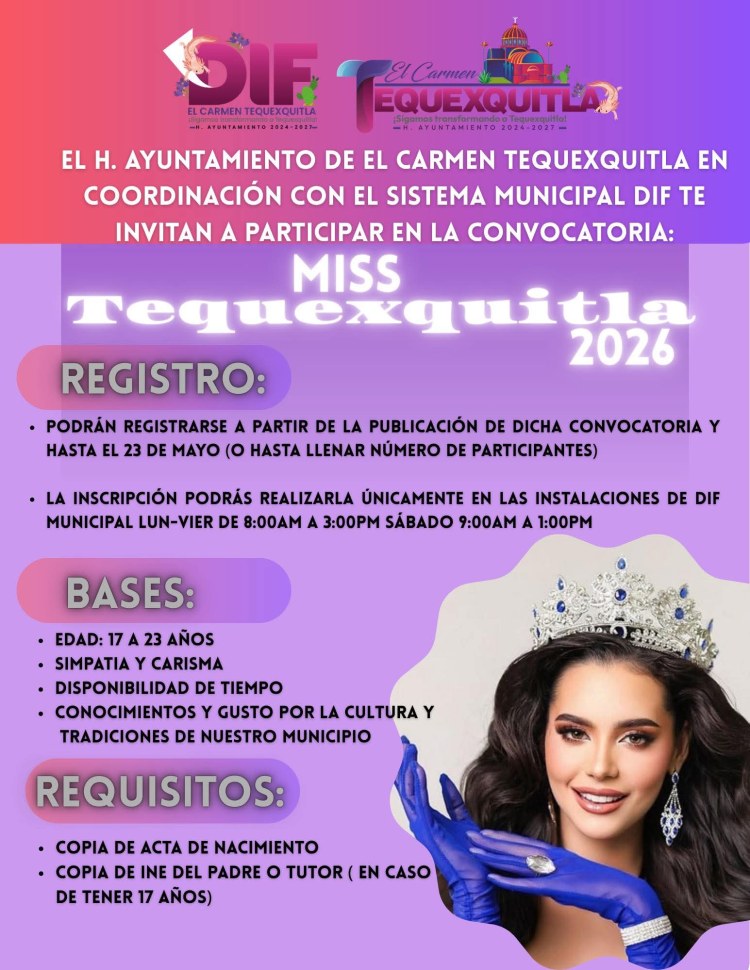 QUIERES PARTICIPAR EN MISS TEQUEXQUITLA 2026 CHECA LA&nbsp;CONVOCATORIA