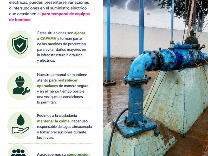⚠️ 💧🚰💦DURANTE TORMENTAS ELÉCTRICAS PUEDEN PRESENTARSE PAUSAS TEMPORALEA EN EQUIPOS DE BOMBEO:&nbsp;#CAPAMH