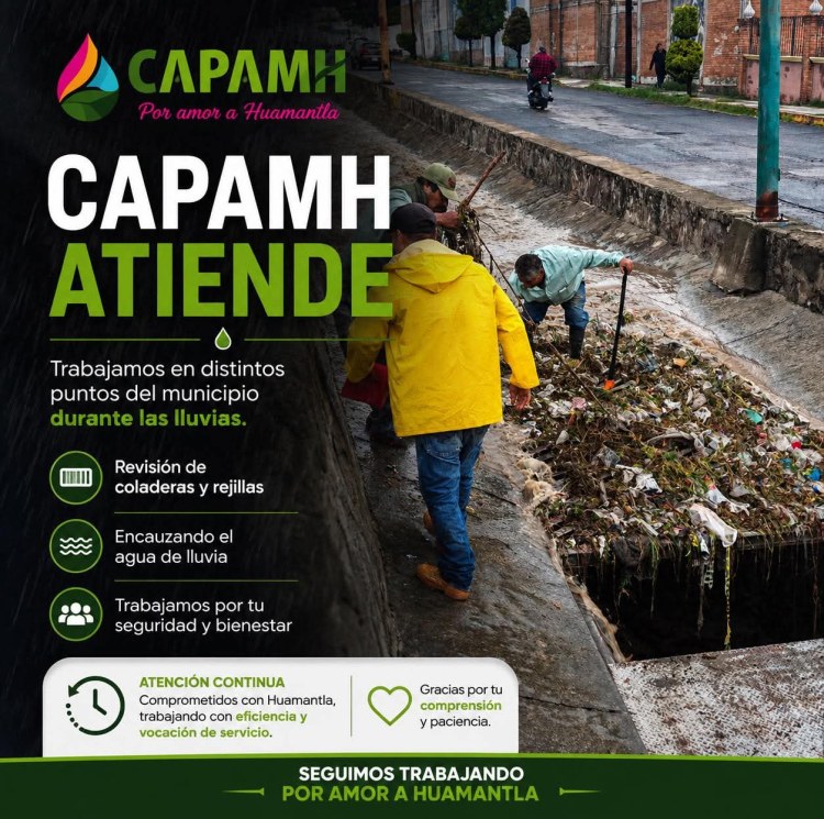 🌧️ AVISO A LA CIUDADANÍA #CAPAMH REALIZA MONITOREO EN DIFERENTES ZONAS DE #HUAMANTLA POR&nbsp;LLUVIA⛈️🌧