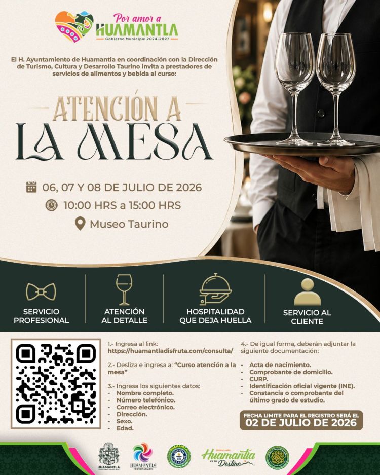 HUAMANTLA IMPULSA LA PROFESIONALIZACIÓN DEL SECTOR GASTRONÓMICO CON CURSO DE ATENCIÓN A LA&nbsp;MESA