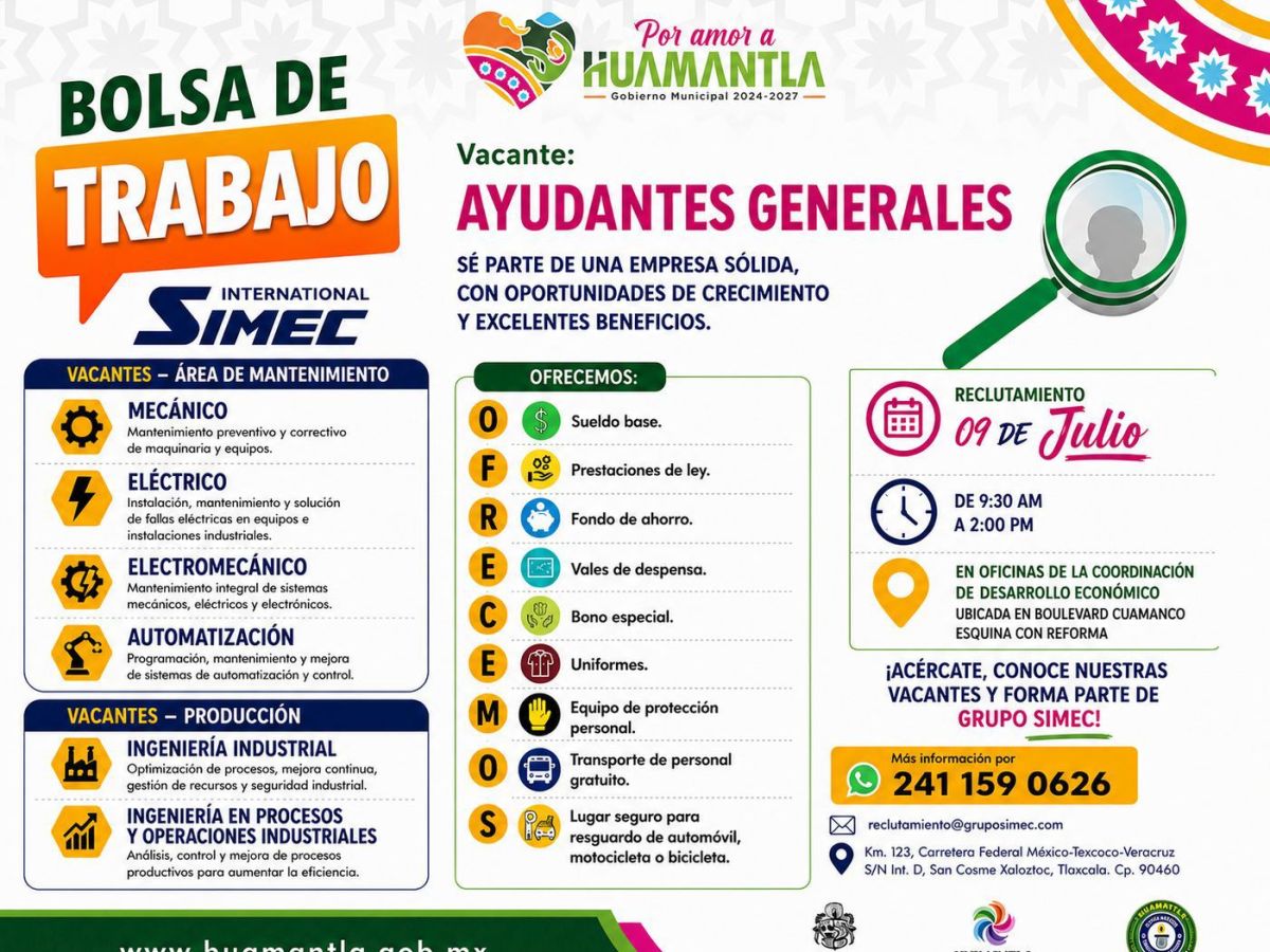 GOBIERNO DE HUAMANTLA ACERCA OPORTUNIDADES LABORALES CON JORNADA DE RECLUTAMIENTO DE GRUPO&nbsp;SIMEC