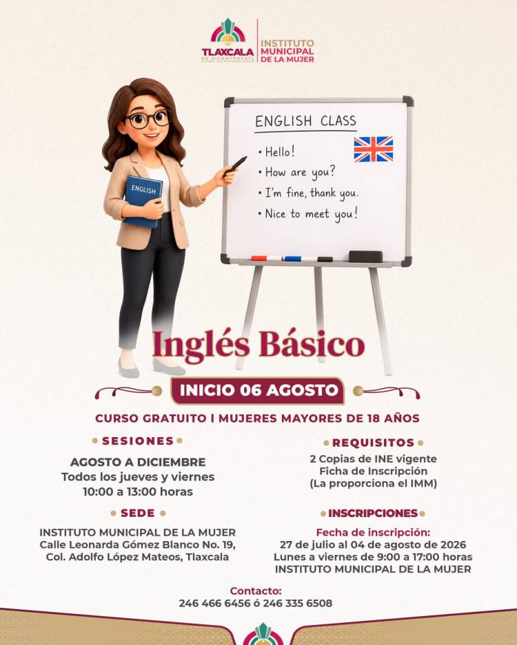 ABRE AYUNTAMIENTO DE TLAXCALA NUEVAS OPORTUNIDADES PARA LAS MUJERES CON CURSO DE&nbsp;INGLÉS