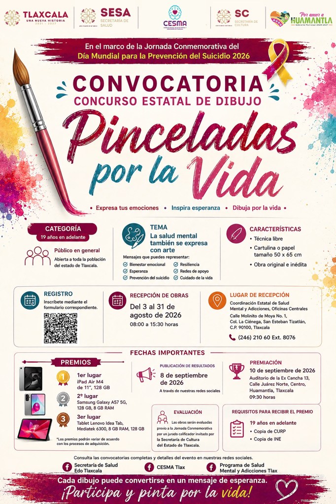 CONVOCAN A PARTICIPAR EN EL CONCURSO ESTATAL DE DIBUJO “PINCELADAS POR LA&nbsp;VIDA”
