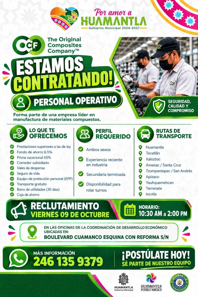 OWENS CORNING REALIZARÁ RECLUTAMIENTO DE PERSONAL OPERATIVO EN&nbsp;HUAMANTLA