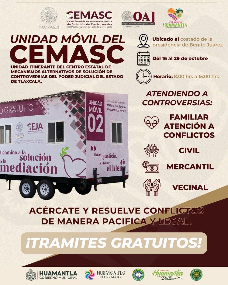 ¡ÚLTIMOS DÍAS! UNIDAD MÓVIL DEL CEMASC CONTINUARÁ BRINDANDO SERVICIOS GRATUITOS EN BENITO JUÁREZ,&nbsp;HUAMANTLA